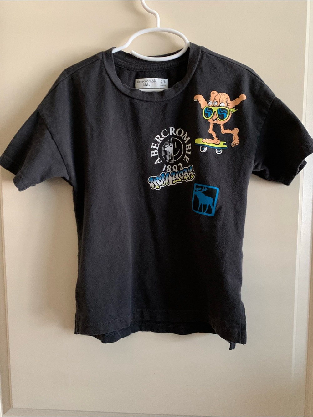 abercrombie kids Black Graphic Tee with Skate Character